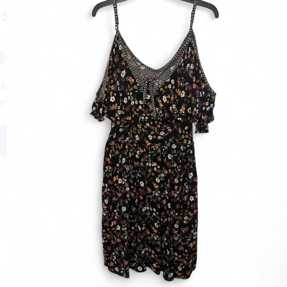 Multicolor Whimsy Floral Prairie Fairy Boho Flutter Sleeve Flowy Spring Dress - Picture 4 of 4